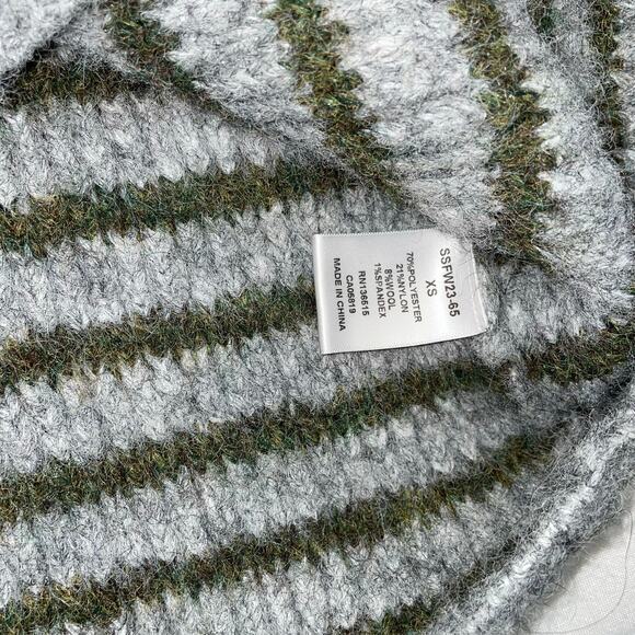 STITCHES + STRIPES Gray Olive Green Fuzzy Stripe Mock Neck Sweater XS - Picture 7 of 16